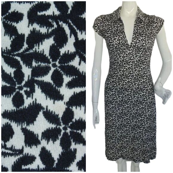 BANANA REPUBLIC Dress, S, Black/White Floral, Short sleeves, Career, v-neck - Picture 1 of 12